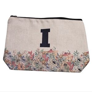 Floral Canvas Zip Pouch with Black “I” Monogram